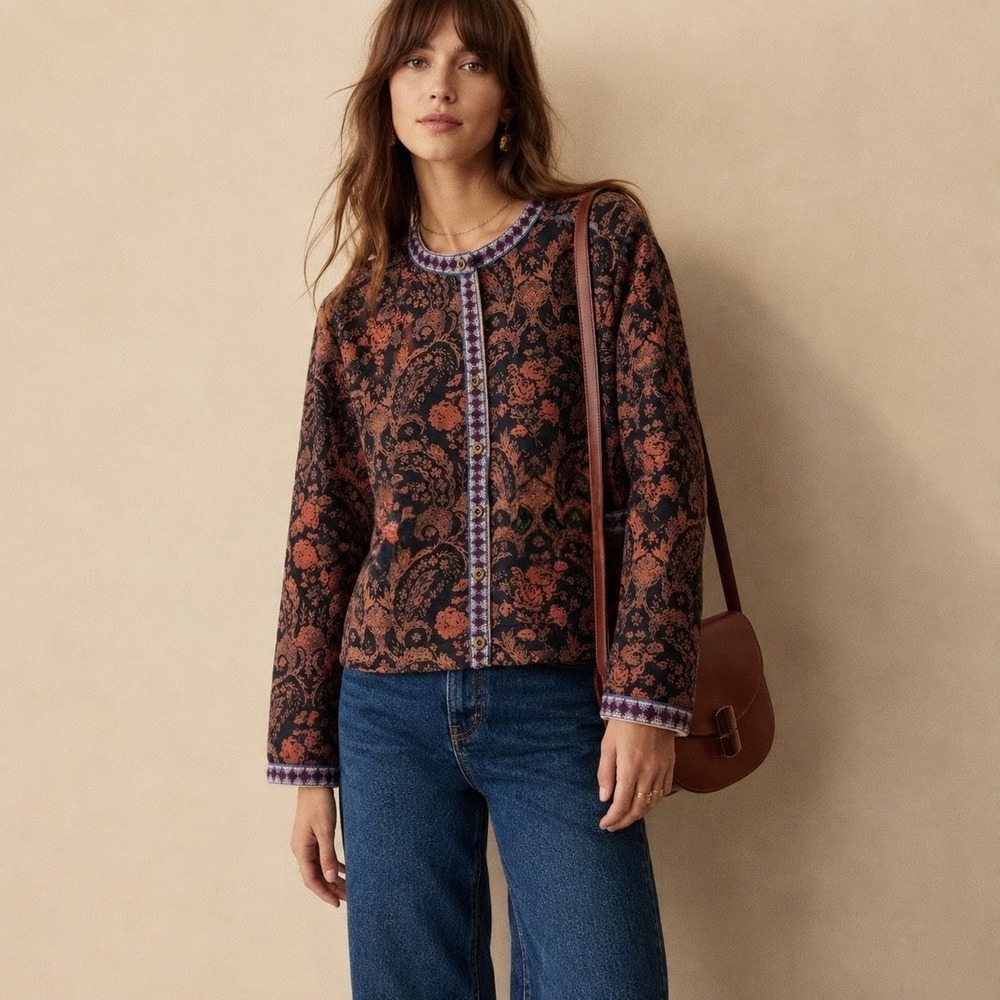 Free People Floral Tapestry Jacquard Drifter Jacket Sz L NWT